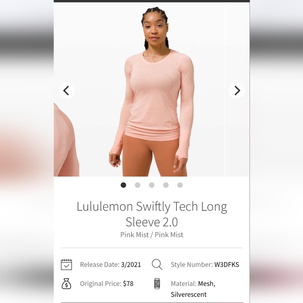 Lululemon Swiftly Long Sleeve Light Pink Size 14